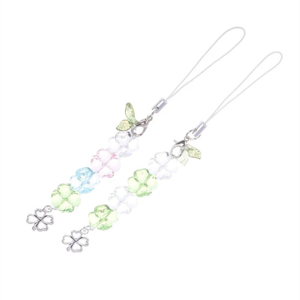 Green Lucky Cell Phone Chain Wrist Strap Four Leaf Lanyard Clover Phone Lanyard  Phone Charm