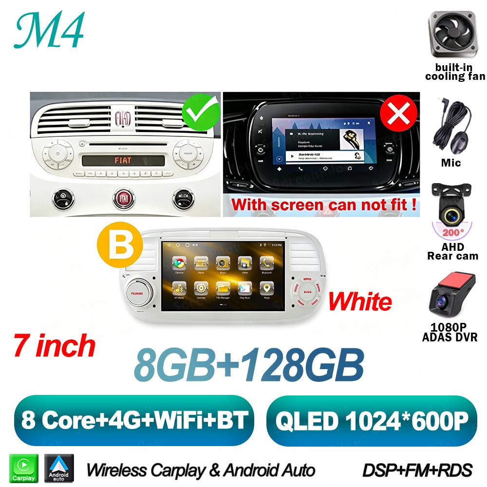 7 Inch Android 16 For FIAT 500 Abarth 2007-2015 Car Radio Stereo Head Unit Multimedia Video Player GPS Navigation 8 Core 5G RDS