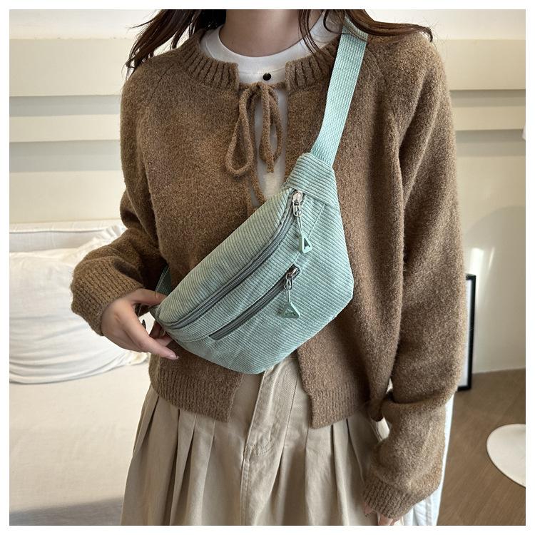 Bolso de Pecho de Pana Bolso de Cintura Retro Pequeño Fresco Estilo Coreano Bolso Simple Casual Bolso Ligero de Pana