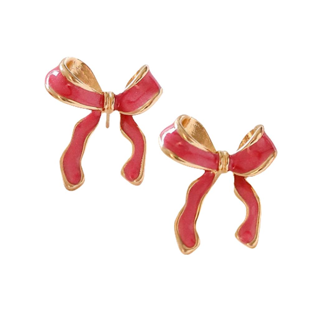 Bunte Schleifenohrringe Zarte Ohrstecker für Damen Handgefertigter Weihnachtsohrschmuck Stilvolles festliches Party-Accessoire