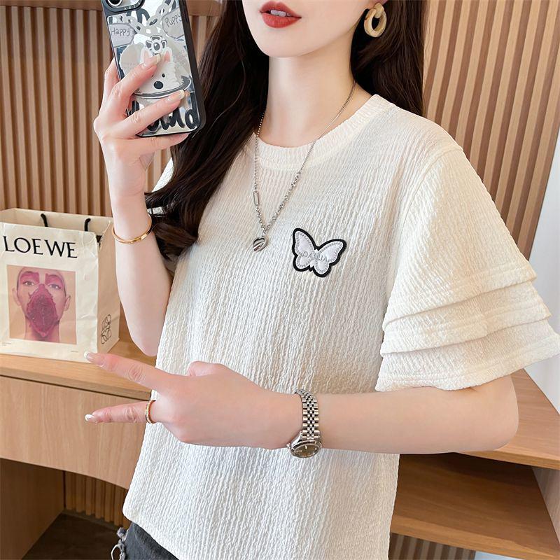 

Women s Designer Loose-Fit Korean T-Shirt, Short-Sleeved, Plus Size, Tummy Covering, Summer 2026 Style. M абрикосовый