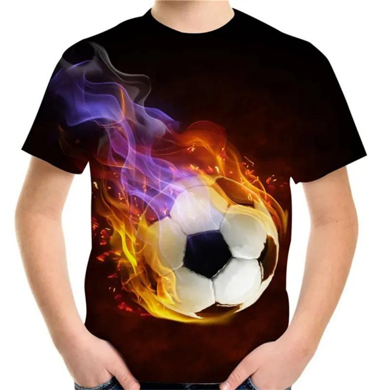 Summer Round Neck Football Pattern 3D Printed Top Fashionable Casual Short Sleeved Children's Boy T-shirts