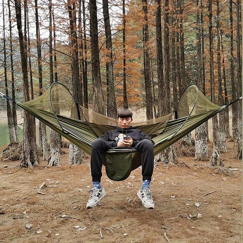 260x140cm 1pc Quick Deploy Nylon Hammock Built-In Mosquito Net Anti-Rollover Automatic Mosquito Guard Ideal for Outdoor Camping