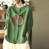 Retro Besticktes Leinen Langarmhemd für Damen Frühling und Sommer Locker Lässiges Hemd Top