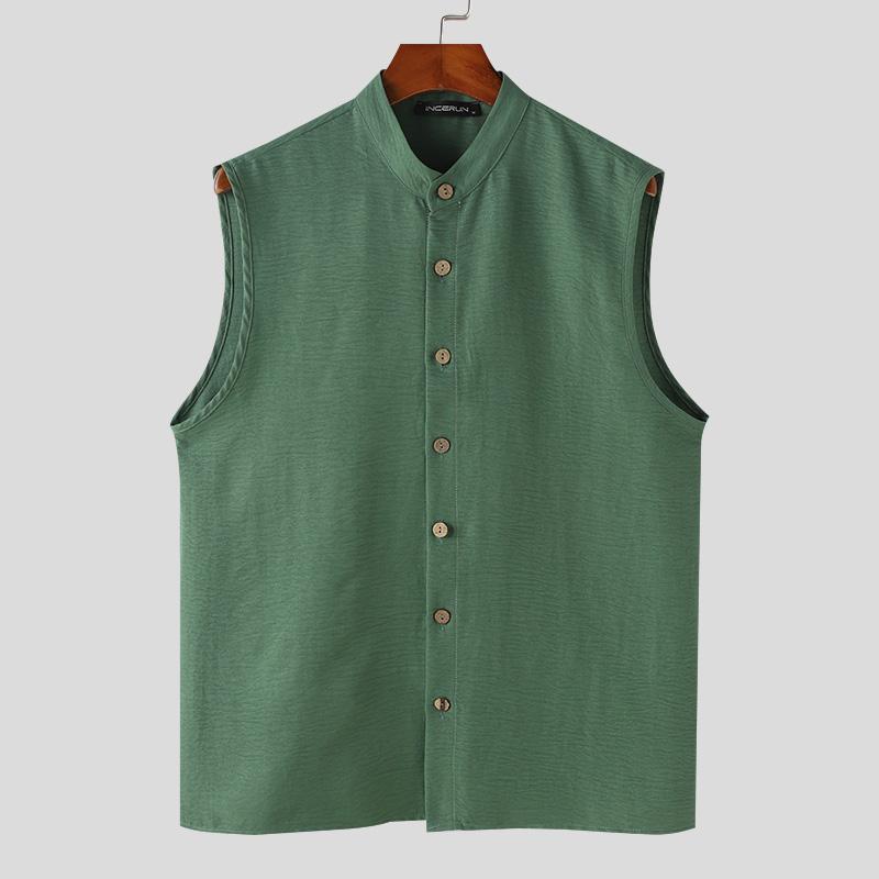 INCERUN Menn Ermeløse topper Sommer Buttons Up Casual Tanks Vest