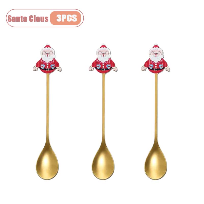 1-10pz Natale Acciaio Inossidabile Posate Cucchiaino Mescolabarbe Babbo Natale Cucchiaino da Dessert Utensili da Cucina Regalo Festivo Stoviglie