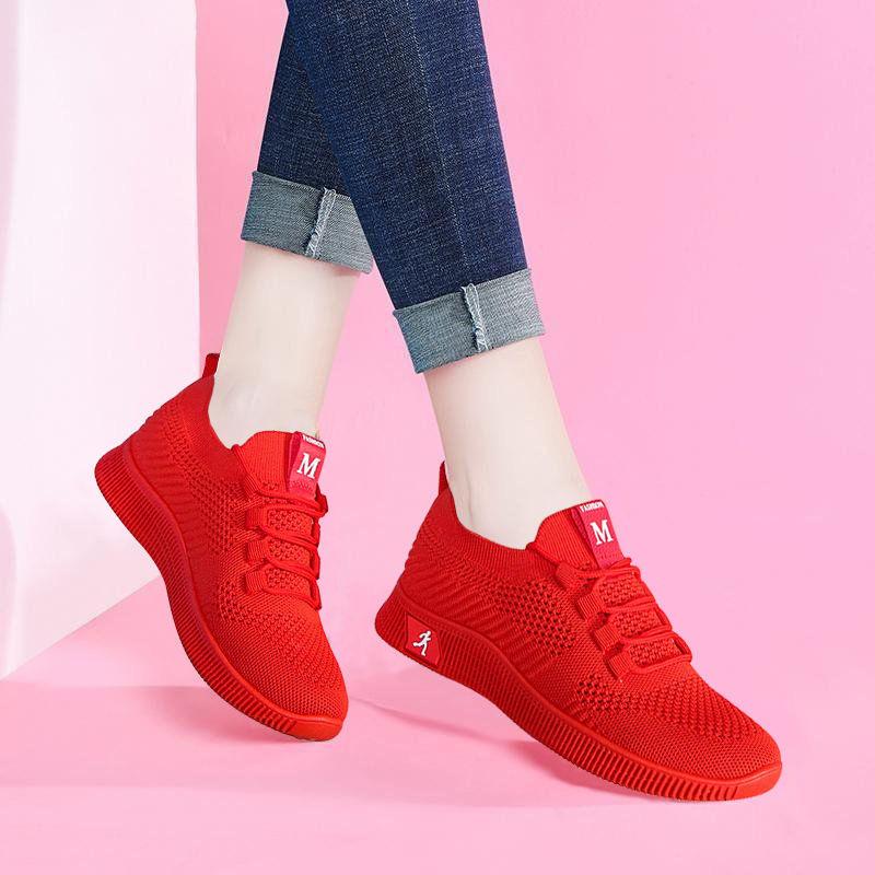 Casual women's shoes breathable sneakers soft-soled dance fly-woven small red shoes festive shoes