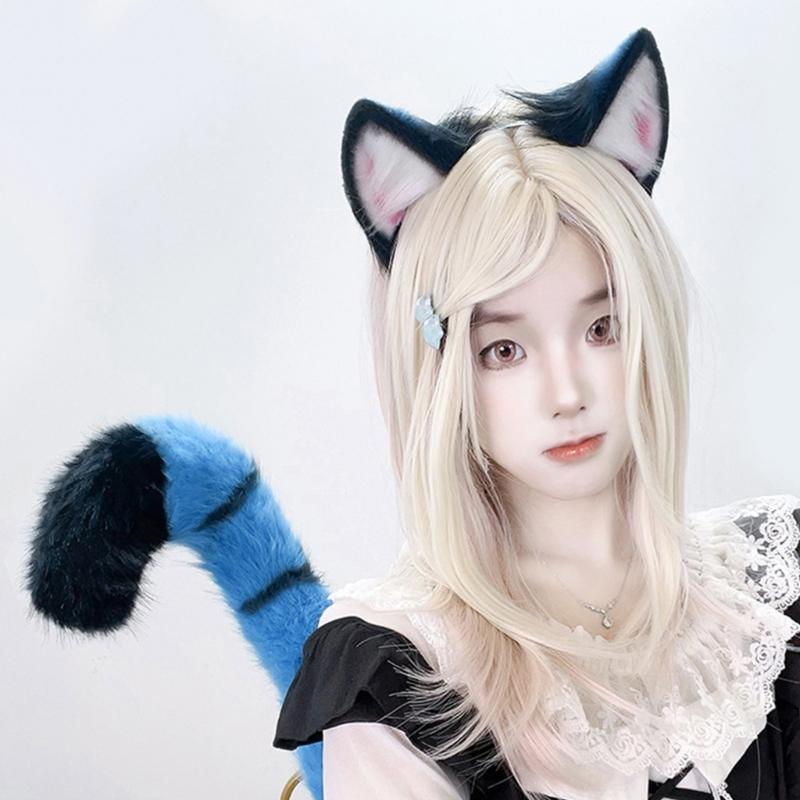 Realistic Animal Ears and Tail Soft Plush Halloween Costume Accessories for Kids Role Play and Theme Parties