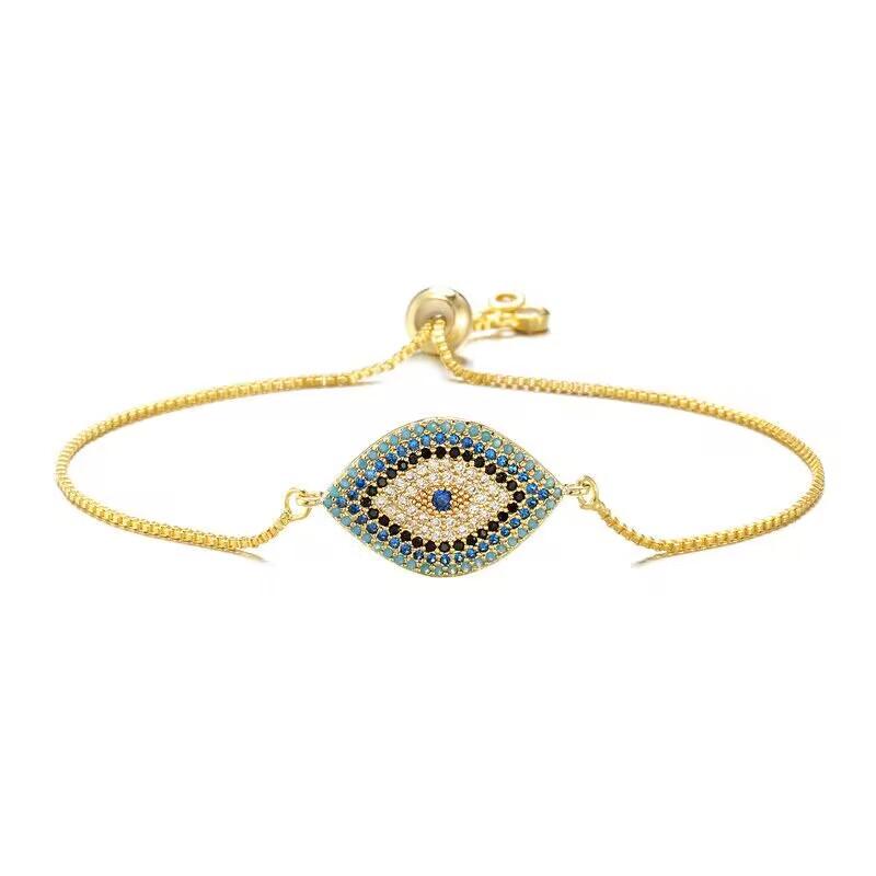 Turkish Lucky Evil Eye Bracelet Gold Color Bangle Rhinestone Blue Eyes Bracelet For Women Men Couple Gothic
