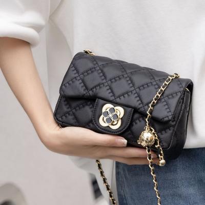 Cowhide Shoulder Women's Bag Oblique Fashion Simple Practical Soft Leather Small Gold Ball Small Fragrance Style Bag Chain Cover Bag