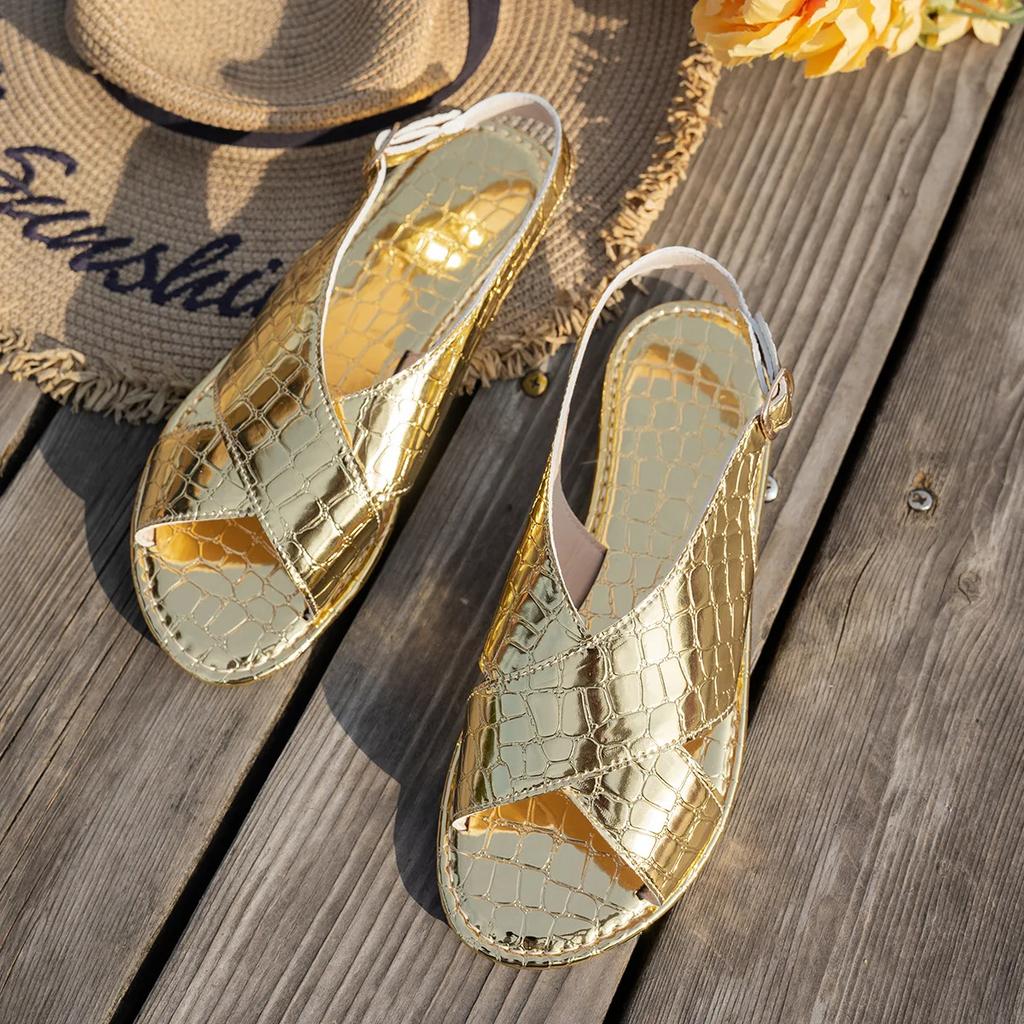 Fashion 2025 Luxury Sexy Women's Sandals Classic Gold Silver Buckle Summer Ladies Shoes Large Size 43 Lightweight Comfort Beach Sandals