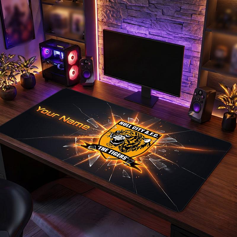 Hull City Custom Large Mouse Pad, Personalized Name Text Print, Football Logo Non‑Slip Desk Mat Gaming Gift