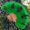 With Tassel Folding Hand Fan Handheld Feather Dance Fan Peacock Feather Fan  Live Performance