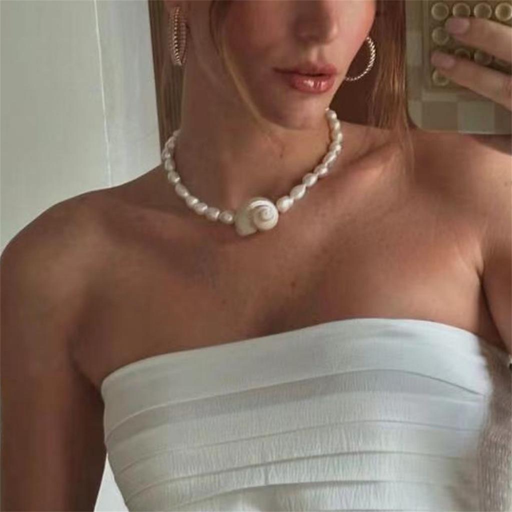 Yori Natural Baroque Freshwater Pearl Clavicle Necklace Vacation Beach Stainless Steel Charm Jewelry Trendy