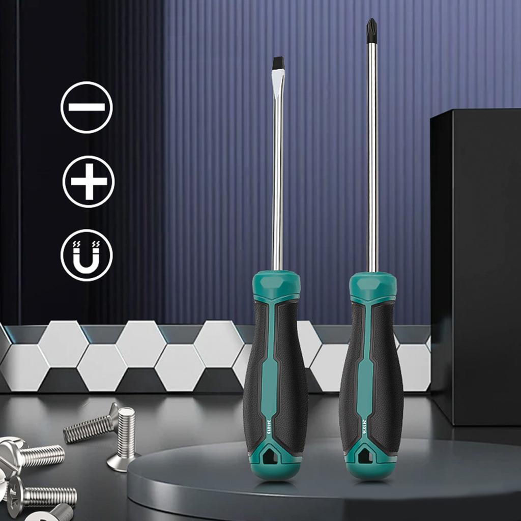 Magnetic Tip Screwdriver 6mm Crosses/Flat Professional Cushion Grip for Hand Making Home Mechanical Repair Project