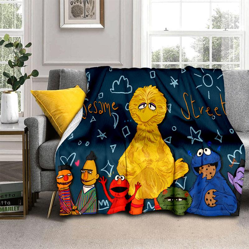 

S-Sesame Street TV Cute Cartoon Flannel Blanket Soft Warm Throw Blanket for Bedroom Living Room Bed Travel Camping Picnic Gift 75x90cm