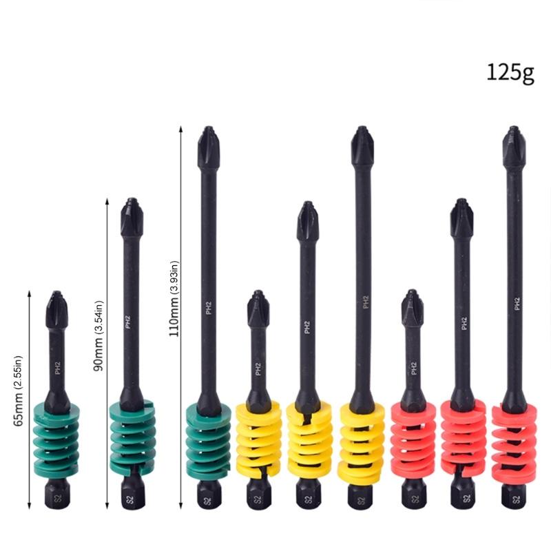 3 Piece Auto Ejecting Screwdriver Bits Nonslip Serrated Head Durability Steel Magnetic Grip for Hand Tool 65/90/110mm