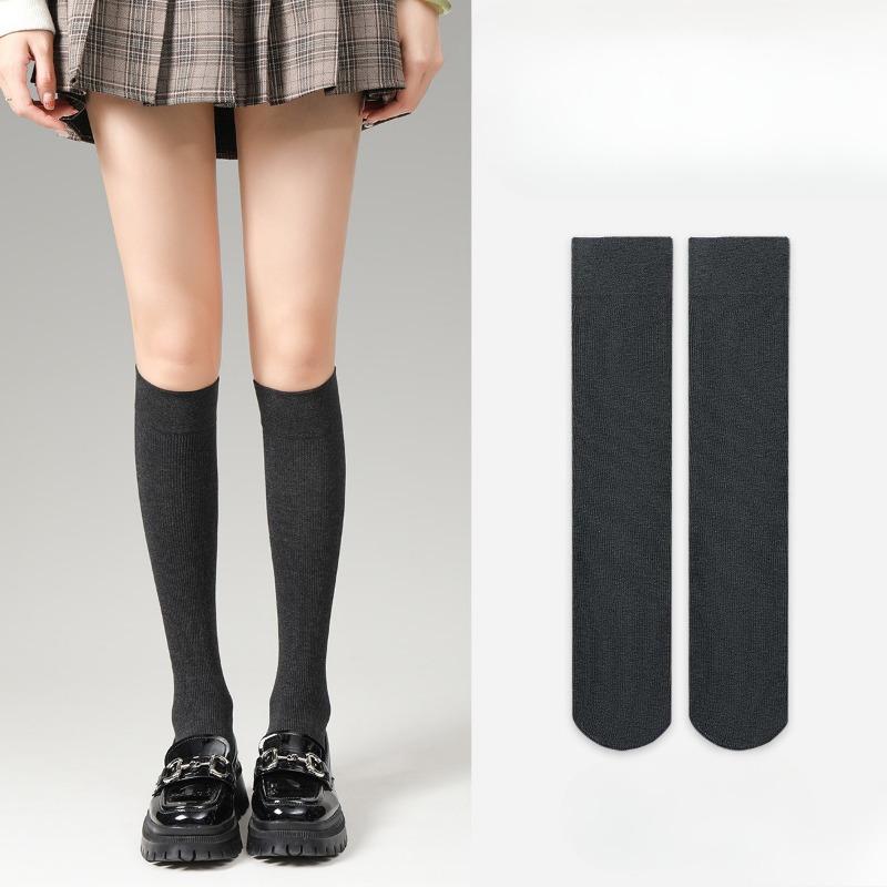 Chaussettes Longues pour Femmes Automne et Hiver Nouvelles Couleur Unie Montrent Jambes Longues Minces