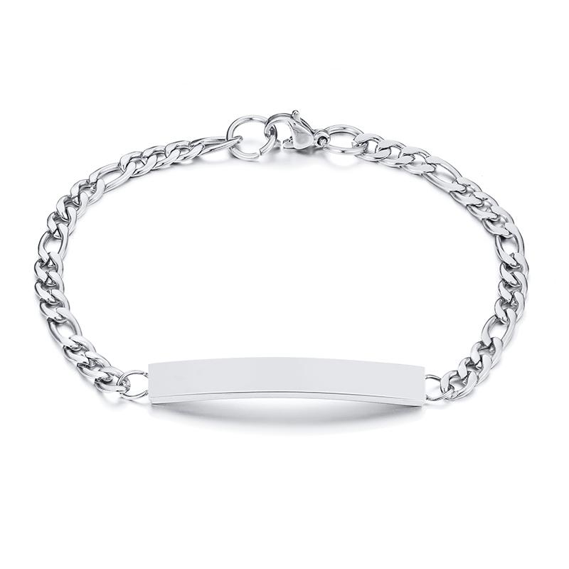 

Custom Solid Bar Stainless Steel Figaro Link Chain Bracelet For Women Personalized Jewelry