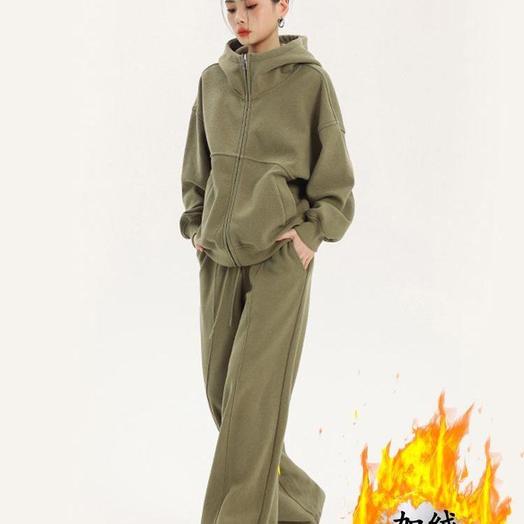 Women's Plus Size Casual Sporty Winter Fleece Hoodie & Pants Set