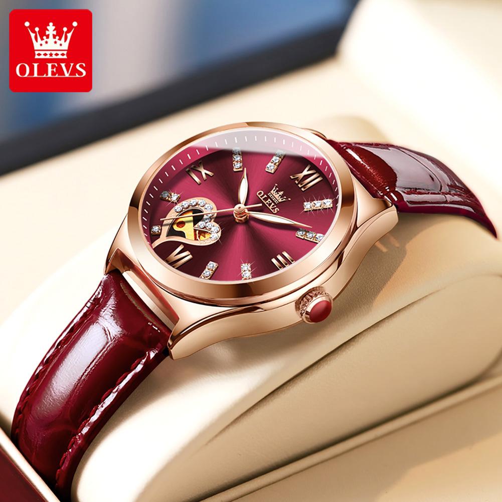 OLEVS Women's Watches Elegant Luxury Rose Gold Original Automatic Mechanical Wristwatch for Lady Hollow Out Lover Movement New