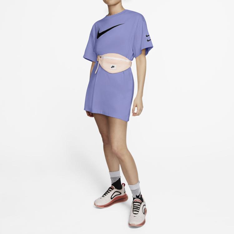 Nike Sportswear Swoosh Solid Color Round Neck Sports Short Sleeve Dress Women Dresses Blue CJ3830-569