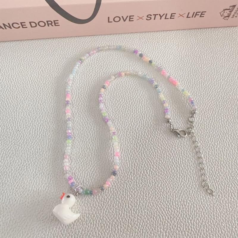 Unique Rainbow Bead Neckchains Adjustable Duck Pendant Choker Ornaments