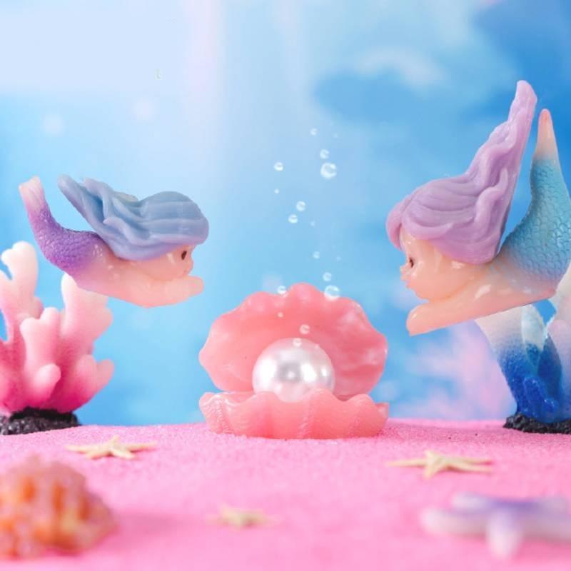 Cute Coral Mermaid Resin Figurine For Aquarium Decor Miniature Ocean Scene Accessories