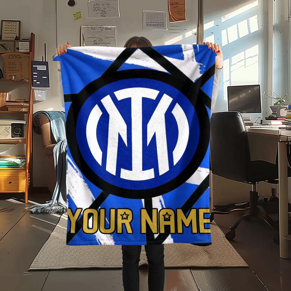 1PC Custom Name Inter Milan Patterned Flannel Blanket Suitable For All Seasons for Home Decor Warmth and Comfort Gifts Holiday Present