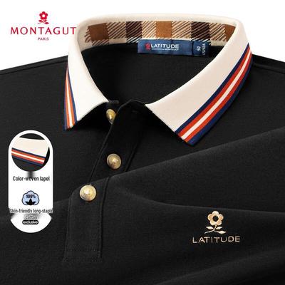 MONTAGUT Men's Embroidered Long-Sleeve Polo Shirt