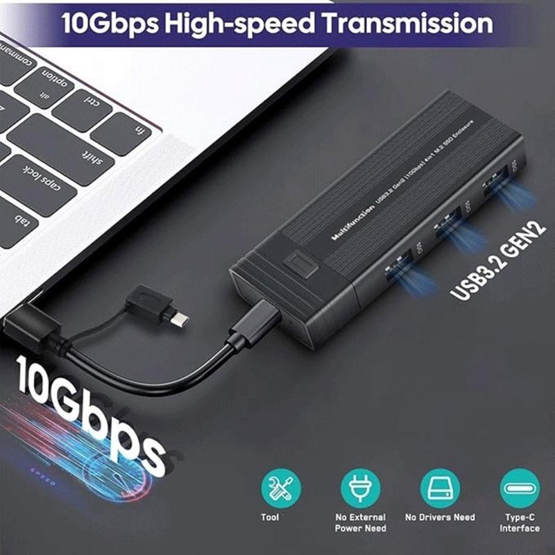 Fast Speed M.2 SSD Enclosure Box USB C 3.2 Interfaces Aluminum Case For NVMe , Supports 2242/2260/2280 Size