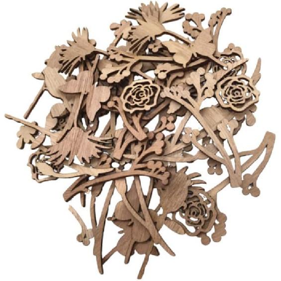 Amosfun 30pcs Laser Cut Wood Embellishment Hollow Out Wooden Rose Flower Shape Wood Discs Unfinished Wood Cutout for Arts Crafts DIY Decoration
