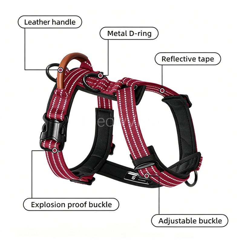 Premium No-Pull Dog Harness with Leather Handle Adjustable 3M Reflective Straps Escape-Proof Walking Lead for Medium Large Dogs