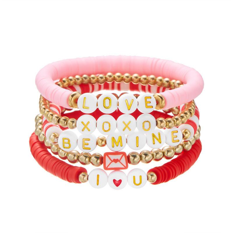 Modisches Armband für Damen mit Herzanhänger, mehrreihig, mit Soft-Clay-Perlen, zum Verschenken