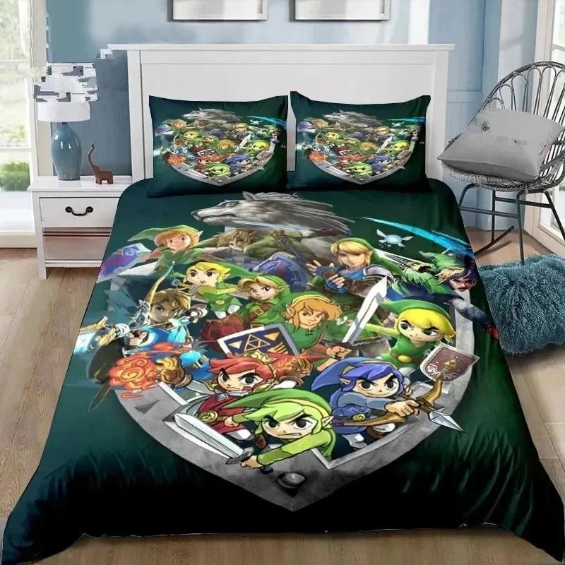 Cartoon Zeldas Series Bedding Set Duvet Cover Bed Set Quilt Cover Pillowcase Comforter King Queen Size Boys Adult Bedding Set