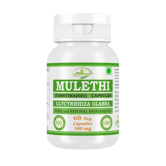 Morsan Nutraveda Mulethi (Glycyrrhiza Glabra, Yashtimadhu) Extract Capsules – 100% Herbal | 60 Veg Capsules X 500 Mg. (Pack of 4)
