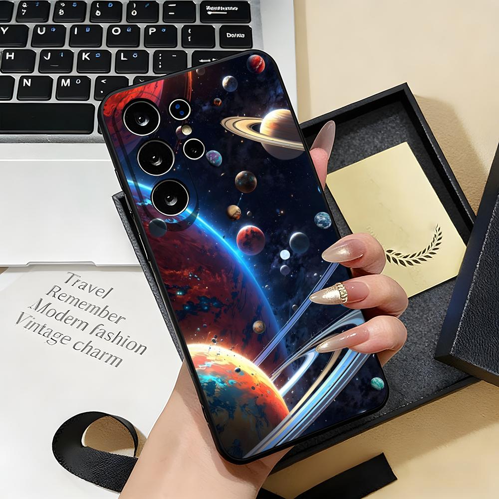 Space Planet Phone Case For Samsung S26 S25 S24 FE S23 S22 S21 Plus S20 Ultra Note20Ultra Black Soft Shell
