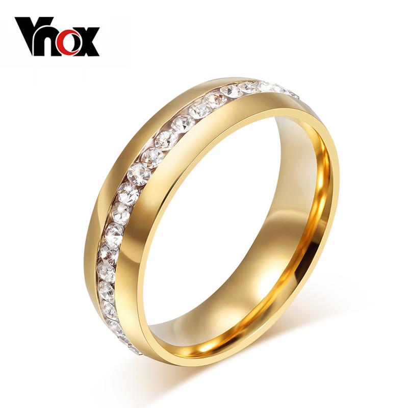 Vnox Bling crystal wedding ring for women 6mm stainless steel engagement female finger Jewelry