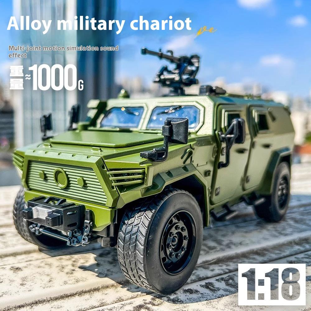 1/18 DongFeng Warrior Military Armored Vehicle Off Road ORV SUV Alloy Metal Diecast Model Car Sound Light Collection Large Gifts