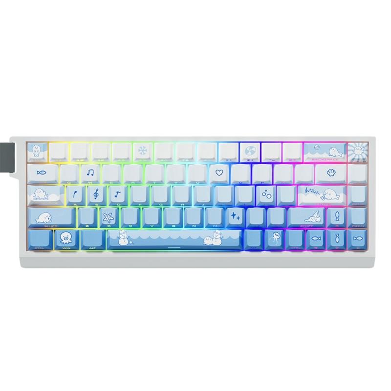 Original Height 74 Key PBT Keycaps Snow Seal Theme Side Printed Translucent for Mechanical Keyboards