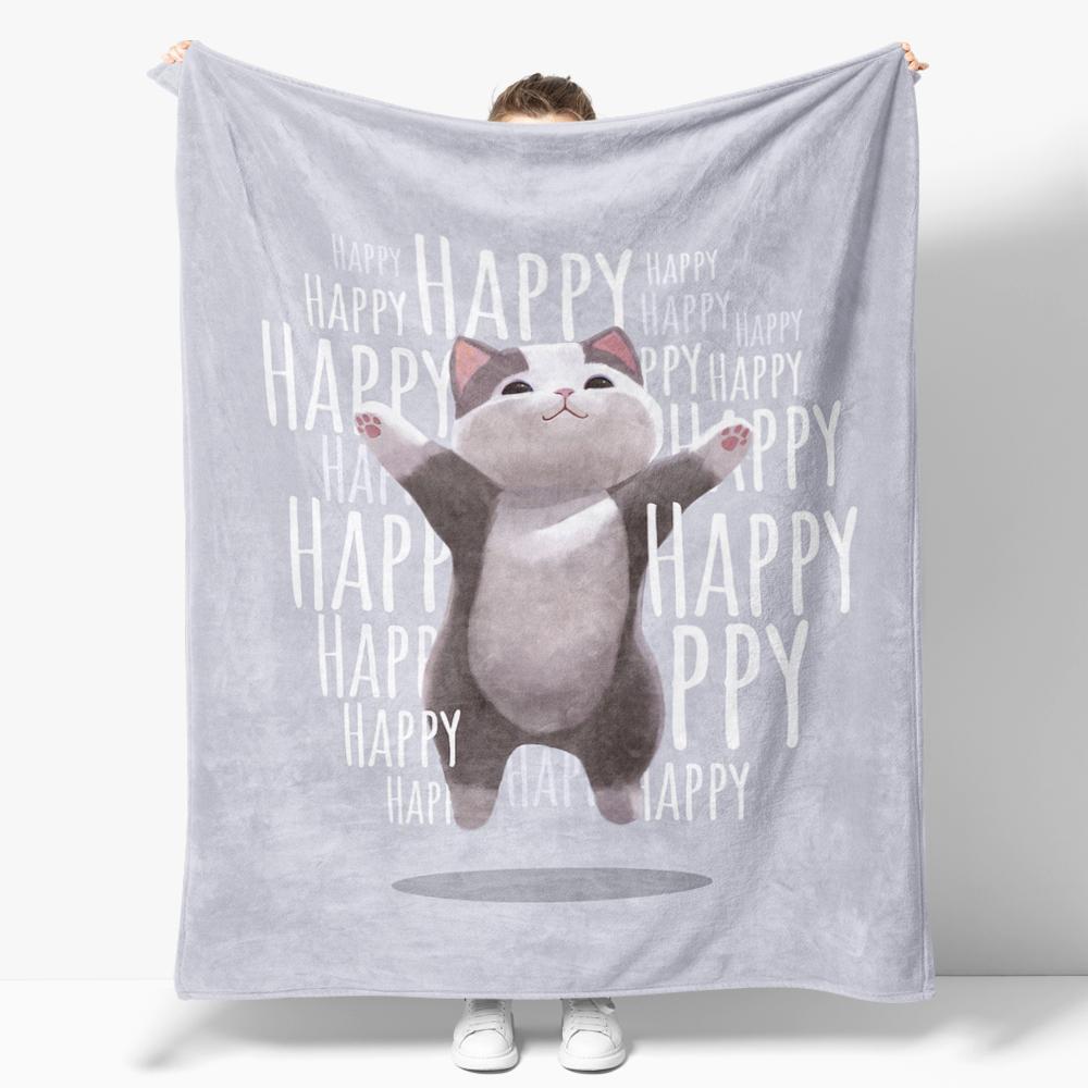 

Banana cat Flannel Blanket for Sofa Decoration Happy cat Apple cat Heeeeee cat love meme creative Throw Blankets For Bed 75x90cm