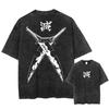 Men Streetwear Summer Rengoku Kyoujurou Top Tee Harajuku Anime Demon Slayer Printed T-shirt Vintage Washed Oversized Tshirt
