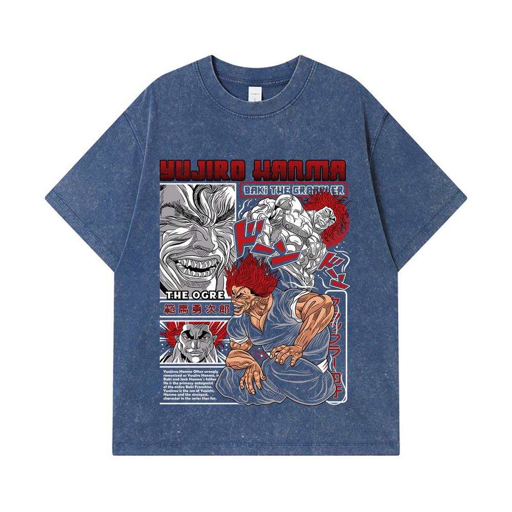 

275 GSM Washed T-shirts 100% Cotton Baki V1 Yujiro Print Unisex Heavy Cotton T Shirt 2XL королівський синій колір