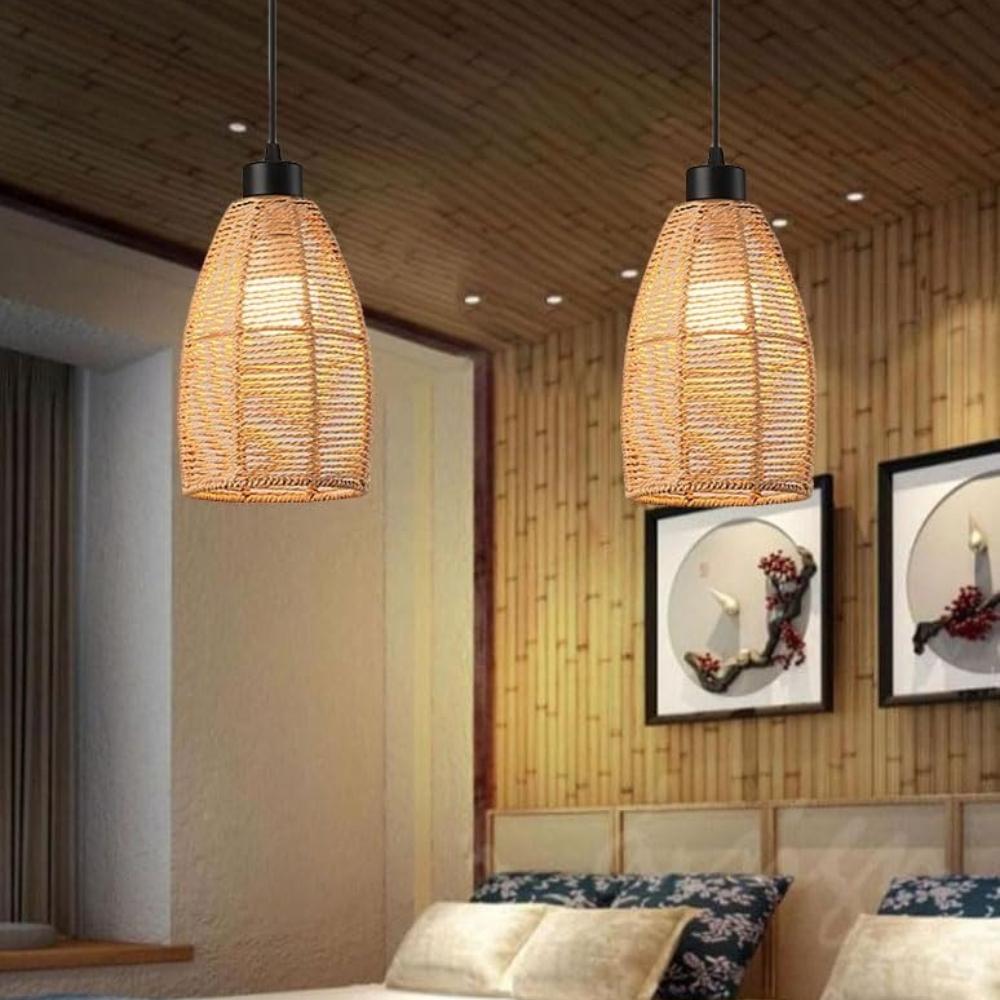 Rattan Chandelier Light Led Light Vintage Boho Style Hanging Light Pendant Lamp for Home Room Decoration Lighting Fixture E27