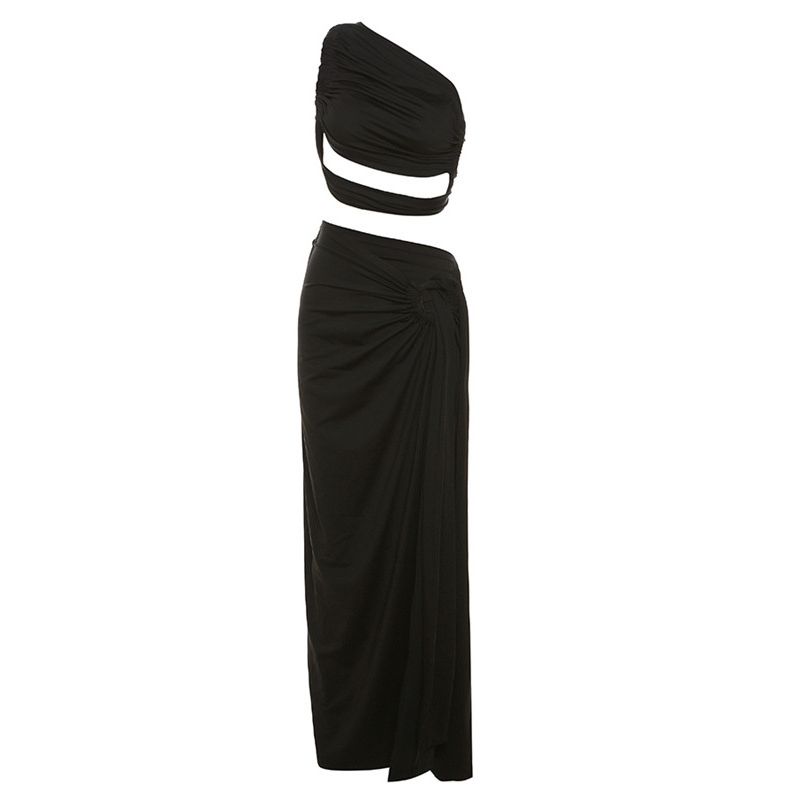 Fashion Style Ins Sexy Oblique Shoulder Evening Dress Backless Seaside Dress Sexy Cutout Split Skirt Suit