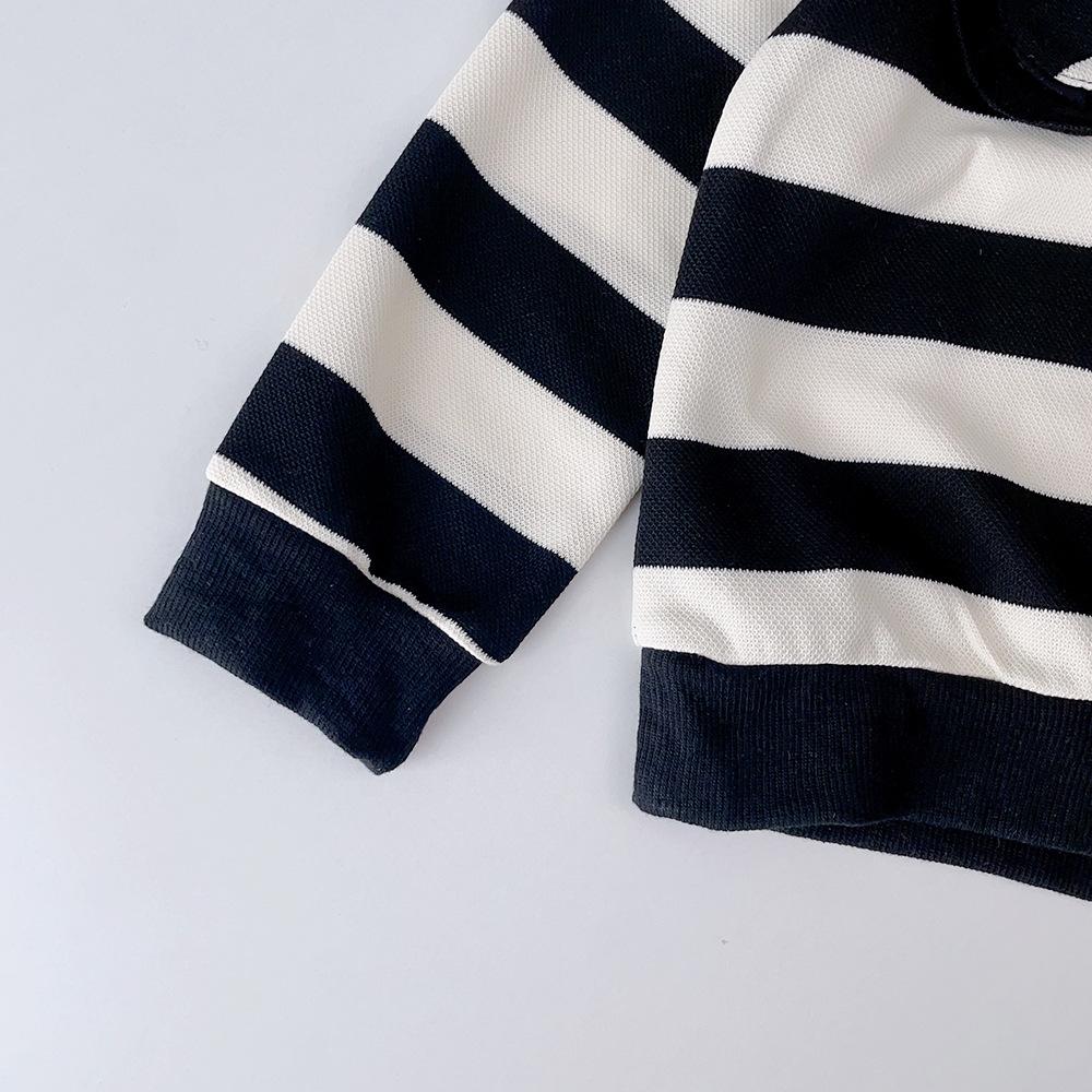 Girls' Autumn Outfit with Turn-down Collar Top Set New Trendy Children's Striped Sweatshirt Flared Pants Baby Two-piece Set