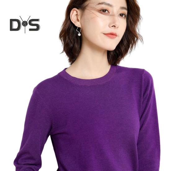 

Женские зимние топы, однотонные, с круглым вырезом, длинными рукавами, пуловер, свитер, свободный крой, ребристая отделка, повседневные трикотажные топы XL фиолетовый