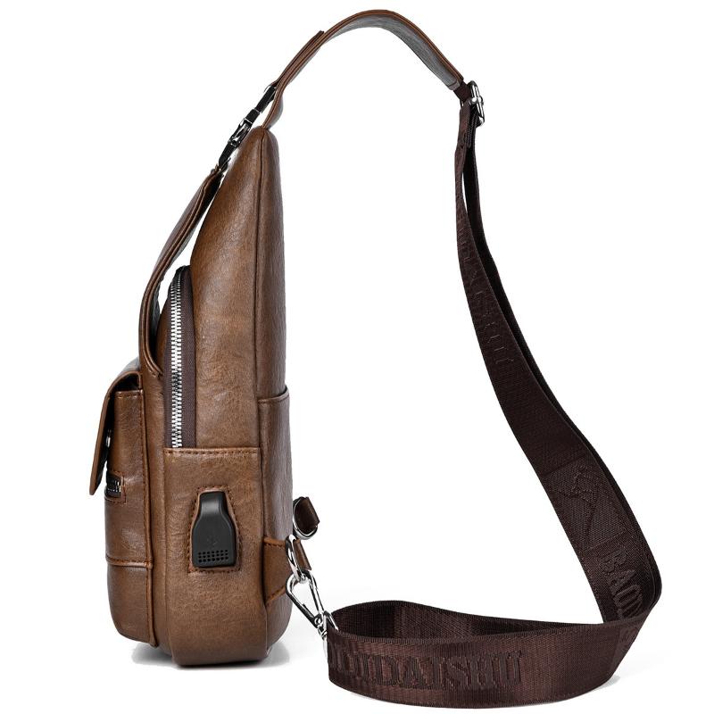 Men's Chest Bag USB Design Messenger Backpack Retro Fabric Shoulder Messenger Bag Sports Small Bag