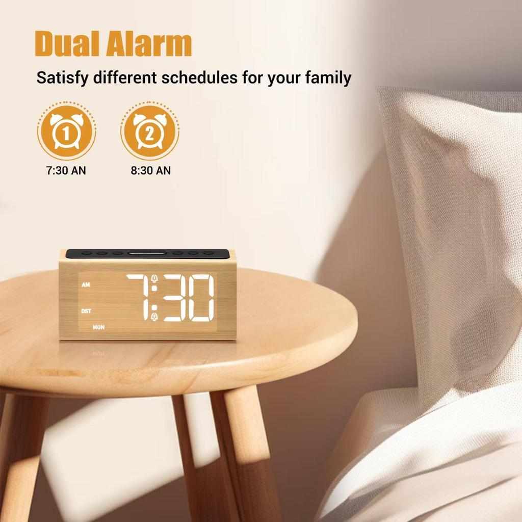 2025 Wooden Digital Clock: Multifunctional Snooze, Large Screen Display, Summer Time Alarm Clock.