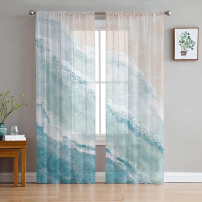 Rideaux transparents en Voile bleu kaki, plage de mer, pour salon, fenêtre, en mousseline de soie, Tulle, cuisine, chambre à coucher, décoration de la maison